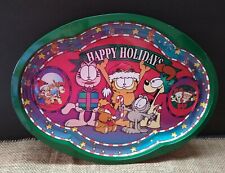 Vintage Garfield Christmas Tray, Metal Tin Platter 16