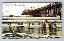Long Beach CA-California, Pleasure Pier, Bathers, Vintage c1924 Postcard picture