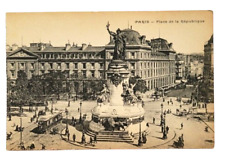 c1900s Place De La Republique Plaza Statues Trolley Paris France Postcard picture