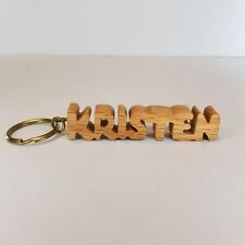 Vintage Keychain KRISTEN Key Ring Wood Name Fob with ring. Good condition. picture