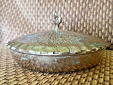 Vintage Etched  Brass Round Bowl w/Lid trinket box or candy dish picture