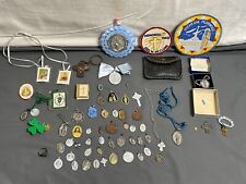 62pc lot Christian Catholic Religious MEDALS Pins Patches MICRO BIBLE sterling picture