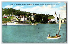 MI Harbor Anne's Church Mackinac Island Michigan Vintage Standard View Postcard  picture