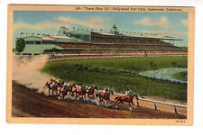 Linen Postcard: Hollywood Turf Club, INglewood, CA (Californian) - race track picture