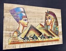 Rare Egyptian papyrus Handmade - King Tut - Queen Nefertiti - Pyramids -8x12 picture