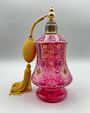 Antique Moser Pink & Gold Perfume Bottle Atomizer Enamel Painted Victorian 1900s picture
