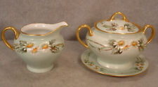 Antique Hand Painted China Daisies & Gold Decorated Sugar Bowl & Creamer Set picture
