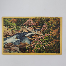 Rustic Bridge Across A Mountain Stream Vintage Linen Postcard Walking Flowers picture