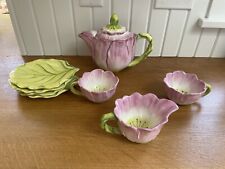 Vietri Water Garden Pink Flower Petal Teapot/creamer/2 tea Cups/4 Leaf Saucers picture