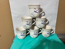 Newcor Stoneware Countryside Geese Coffee Cups Mugs Set of 6 VTG Blue Ribbon picture