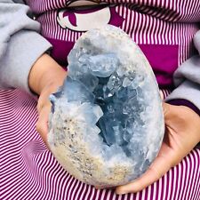 7.63LB natural blue celestite geode quartz crystal mineral specimen healing picture