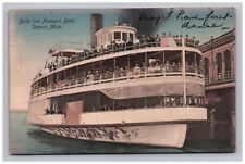 Postcard 1909 MI Belle Island Pleasure Boat Ship People View Detroit Michigan picture