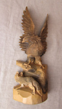 Vintage Ukranian Eagle & Fox Wood Carving Sculpture picture