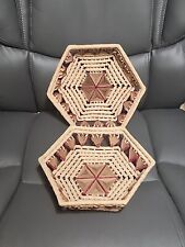 2 Vintage Wicker Woven Coiled Raffia Star Centerpiece Basket Boho Wall Decor picture