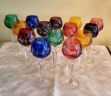 RARE SET 14 BAVARIAN MULTI COLOR CRYSTAL CORDIAL SHERRY LIQUEUR GLASS SET OF 14 picture