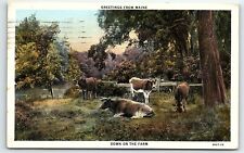 1930 BANGOR ME GREETINGS FROM MAINE DOWN ON THE FARM WHITE BORDER POSTCARD P3528 picture