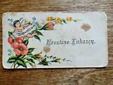 1800s Krestine Lukasen Devotion Victorian Calling Card Angel Flowers Used picture
