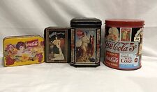 Coca Cola Tin Canisters Storage Cans w Lids Lot/4 picture