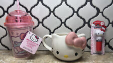 Hello Kitty Sculpted Ceramic Coffee Mug, Tumbler w/ Lollipops & Lip Smacker Lot picture