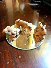 S/3 Vtge Handmade Clay Small Animal Figures, Incense Holder, Pig Squirrel & Frog picture