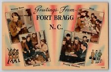 Greetings From US Army Fort Bragg NC Multiview Linen Postcard Soldier Life picture