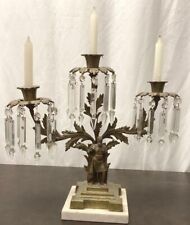 19th Century Antique Brass and Crystal Prism Girandole Candelabra picture