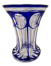 1850's Engraved Bohemian Cobalt Cut Crystal Spa Glass Souvenir Grand Tour picture