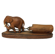 Vintage Hand Carved Wood Elephant Pulling a Log picture