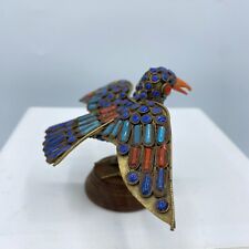 Vintage Nepalese Turquoise Coral Stone Inlay Encrusted Bird Figurine picture