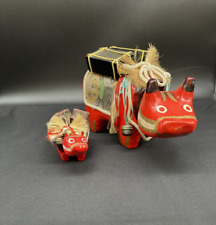 Japanese Akabeko Good Luck Red Cow Folktoy with smaller toy 6
