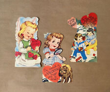 Vintage Valentine Cards 1940s Lot of 3 Die Cut Angel, Puppy, Wagon picture