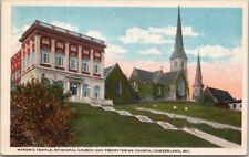 CUMBERLAND, Maryland Postcard MASONIC TEMPLE / Episcopal & Presbyterian Churches picture