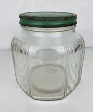 Antique Kitchen Hoosier Cabinet Jar Art Deco Ribbed Glass Canister 8 Sided w/Lid picture