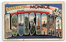 MONROE, LA Louisiana~ Large Letter Linen  c1930s Curt Teich Postcard picture