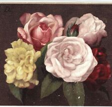 c1800's Victorian Artist Trade Card Signed V. D. Floral Design Blank Vintage picture