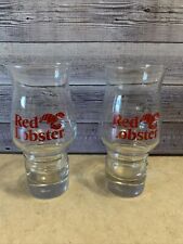 Vintage Red Lobster Hurricane Glasses- Set Of 2-  Clear W/ Red Letters- 6 3/4” picture