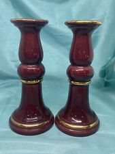 Candle holders Royal Haegar burnt red with gold trim ceramic picture