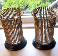Pair Vintage Twisted Brass Pillar Candle Holders Black Base Great Quality picture