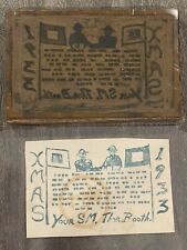 1933 Boy Scouts Christmas Card & Wood Block print Thos Booth morse code UNIQUE picture