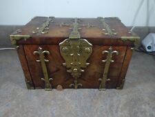 Exceptional Antique 17th Century Brass Bound Wood Jewelry Trinkets Lock Box picture
