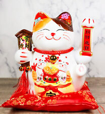Japanese Lucky Charm White Beckoning Cat Maneki Neko With Waving Arm Figurine 9