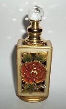 Vintage Enameled Metal Floral & rhinestone Perfume Bottle Faceted Crystal Top picture
