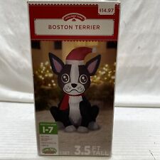 Boston Terrier Airblown Inflatable Puppy 3.5ft Santa Hat Christmas Holiday Time picture