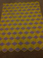ANTIQUE HAND STICHED BLOCK PATTERN   YELLOW/PURPLE   45 X 56 picture