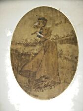 Antique ~ Salvage ~ Pyro Art Pyrography  Plaque Lady Golfer ~ Tinted       #1512 picture