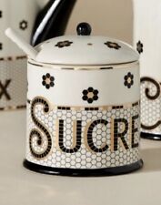 NEW ANTHROPOLOGIE BISTRO TILE MOSAIC SUGAR POT 3 PC. SET FRENCH COLLECTION SUCRE picture