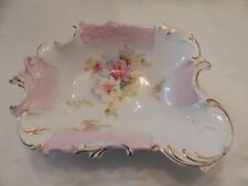 Antique German Porcelain Pink Floral Square Bowl picture