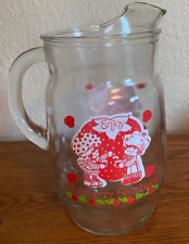 Vintage 1980 Strawberry Shortcake 10” Glass Lemonade Water Juice Pitcher picture