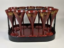 Vintage Set of 10 Lacquer Cordials with a Matching Serving Tray picture