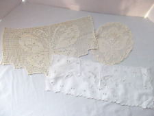 vtg antique lot 3 crochet doily butterfly rectangle eyelet embroid lace scallop picture